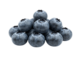 Pile of fresh blueberries studio shot overhead view isolated on transparent background