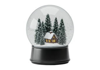 Winter cabin in snow globe holiday decoration festive miniature scene