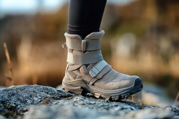 Close-Up of a Walking Boot for Foot Recovery After a Fracture in Natural Outdoor Setting