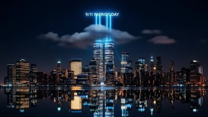 Poignant september 11 th skyline tribute evoking patriotism and remembrance on patriot day commemorating the twin towers and new york memorial