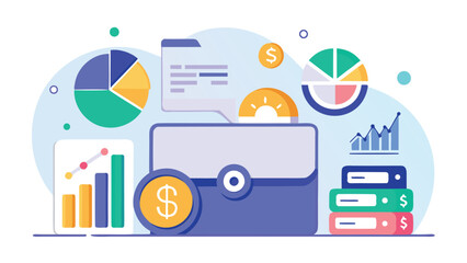 Illustration of a business portfolio with charts and graphs representing financial data analysis tools