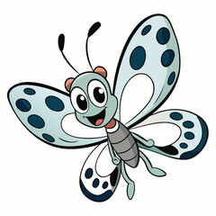 Joyful Cartoon Butterfly Character with Spotted Wings on White Background Design