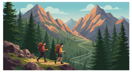 Hikers trekking through a scenic mountain landscape