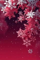 Red holiday background with falling snowflakes and seasonal festive atmosphere