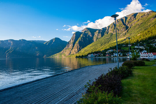 Norwegian Fjord Waterfront with Evening Light