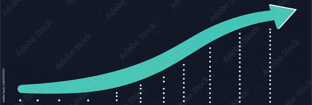 Poster modern minimalist design featuring a sleek upward curve graph on a deep navy background for growth