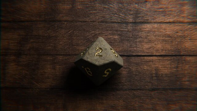 Realistic stone fantasy game dice animation showing all possible rolls from 1 to 10.