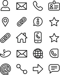 Collection of simple outline icons for contact and communication on white background