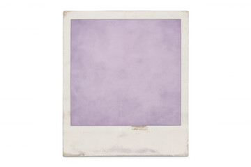 Vintage instant photo frame displaying purple background, transparent backdrop with clipping path