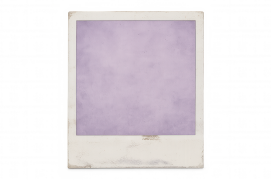 Vintage instant photo frame displaying purple background, transparent backdrop with clipping path
