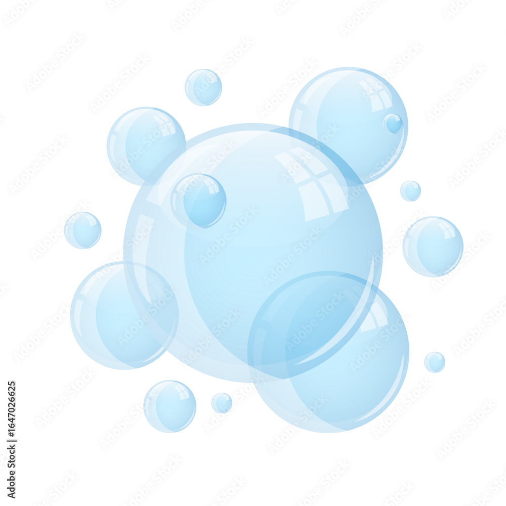 Poster floating blue bubbles cluster together, creating a clean, fresh, and ethereal visual element.
