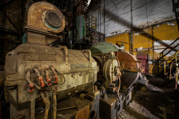 Abandoned Heavy Industrial Ruins with Large Blast Furnace in Steelworks