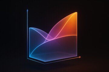 Abstract 3D data visualization graph with glowing neon surfaces