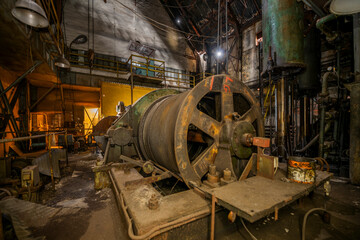 Abandoned Heavy Industrial Ruins with Large Blast Furnace in Steelworks