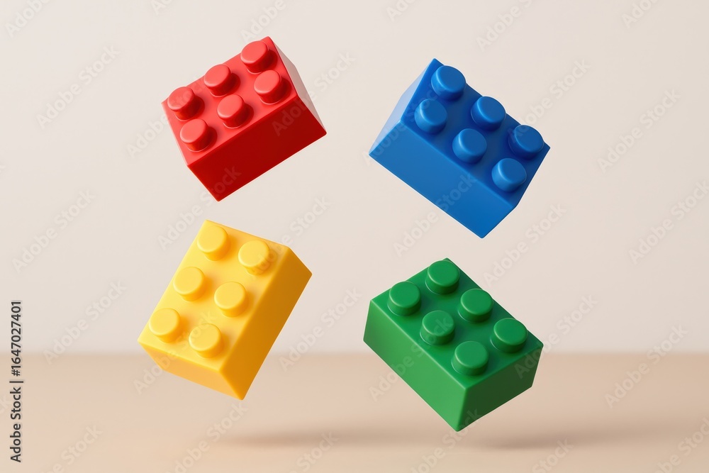 Poster colorful building blocks float playfully, inviting creativity and imaginative construction for child