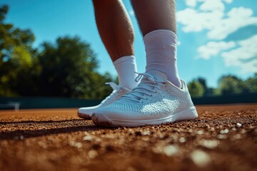 Tennis Player Adjusting Socks and Massaging Feet on Court During Daytime Practice Session