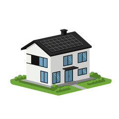 Modern House with Solar Panels on Roof