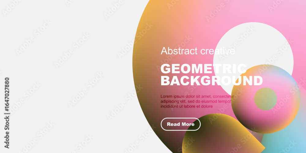 Poster abstract geometric background features vibrant overlapping shapes, text, button. modern design with 