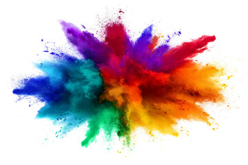 Rainbow dust powder explosion transparent PNG, isolated background. Dynamic blast eruption, vibrant colorful effect, lgbt, party, celebration, festival, color run element