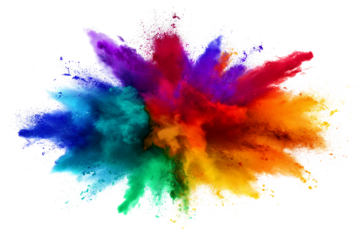 Rainbow dust powder explosion transparent PNG, isolated background. Dynamic blast eruption, vibrant colorful effect, lgbt, party, celebration, festival, color run element
