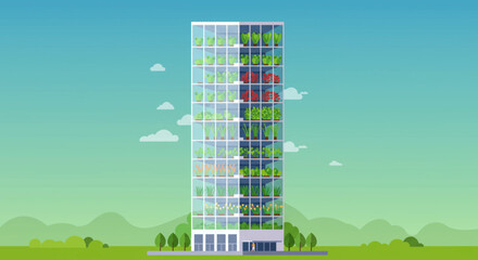 Modern Skyscraper Vertical Farm Growing Plants