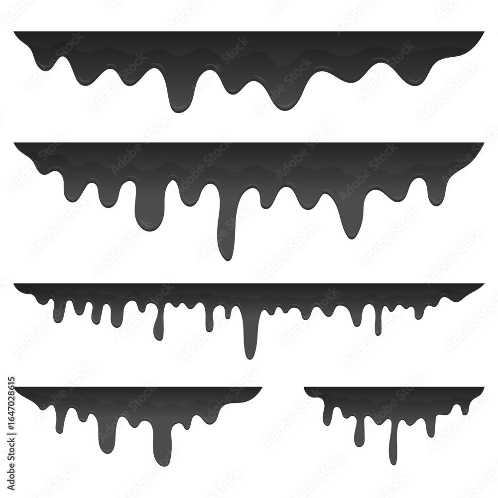 Aufkleber horizontal black dripping paint elements across a white background create an abstract texture.