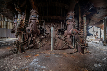 Abandoned Heavy Industrial Ruins with Large Blast Furnace in Steelworks