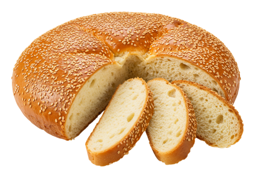 Artisan sesame bread fresh baked golden slices macro still life