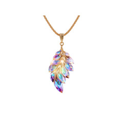 Elegant iridescent leaf pendant necklace on gold chain