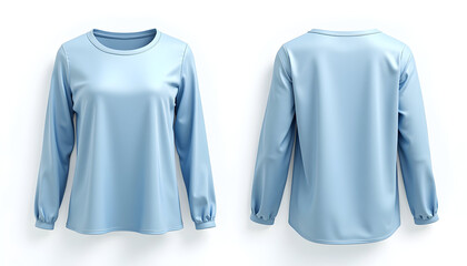 Light Blue Long Sleeve Top Front and Back Views on White