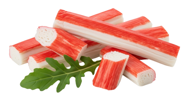 Isolated Imitation Crab Sticks with Arugula