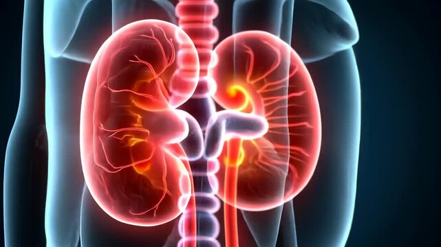 Human anatomy, kidney function, renal health. Organ vitality. Nephrons filter blood efficiently. Ureter transport increases waste elimination. Adrenal influence boosts energy levels.