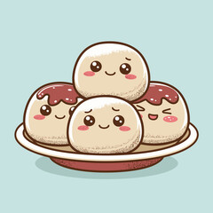 Kawaii-style mochi trio with red bean paste – Suitable for food blogs, snack packaging, or Japanese culture content