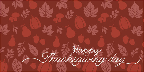 Thanksgiving day illustration decoration with autumn leaves, pumpkins and autumnal elements. Thanks giving day banner. Vector illustraiton.