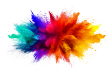 Rainbow dust powder explosion transparent PNG, isolated background. Dynamic blast eruption, vibrant colorful effect, lgbt, party, celebration, festival, color run element