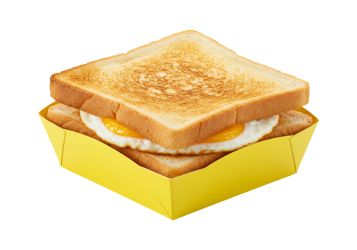 Open sandwich with fried egg in yellow container tasty breakfast - Powered by Adobe