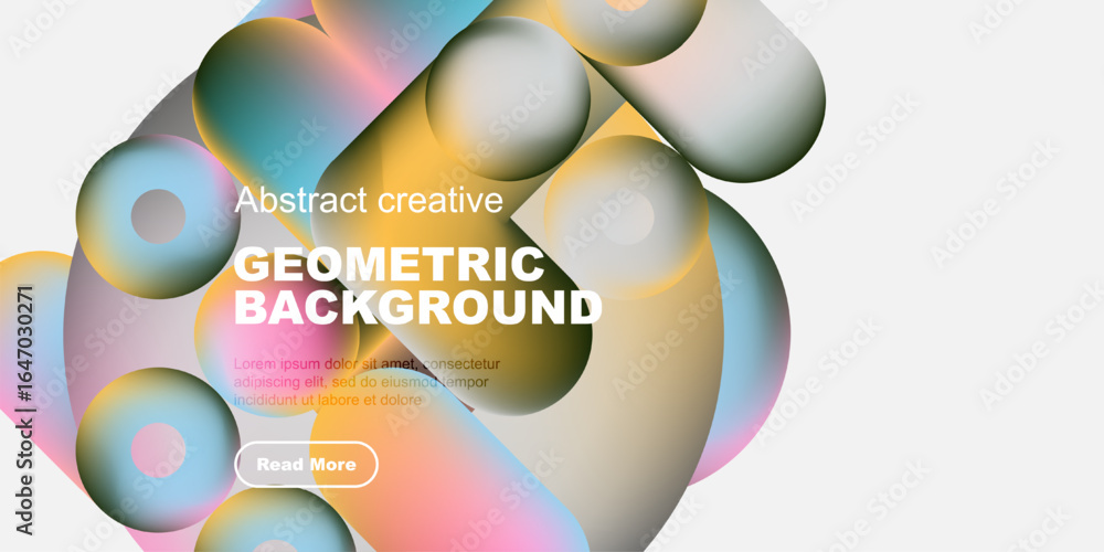 Aufkleber colorful abstract shapes overlap, creating dynamic geometric background. text promotes content with 