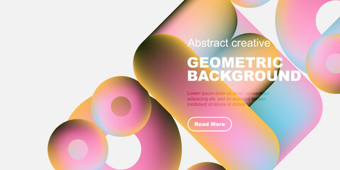 Fototapeta premium Abstract geometric shapes, vibrant colors, modern design. Text overlay present, button included. Minimalist aesthetic.