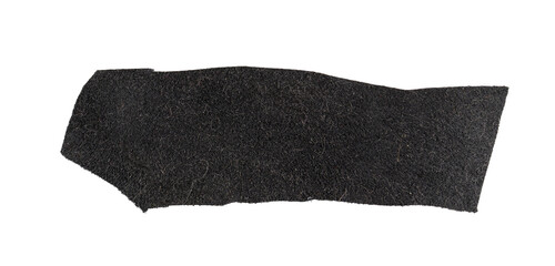 Black fabric piece with torn edges, rectangular textile banner or graphic design element