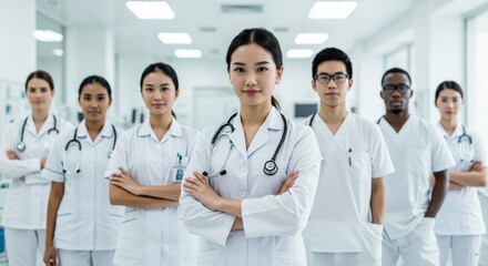 Fototapeta premium Diverse Medical Team Posing in Hospital Corridor.