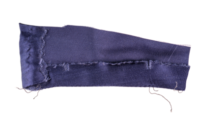 Navy blue fabric piece with torn edges, rectangular textile banner or graphic design element