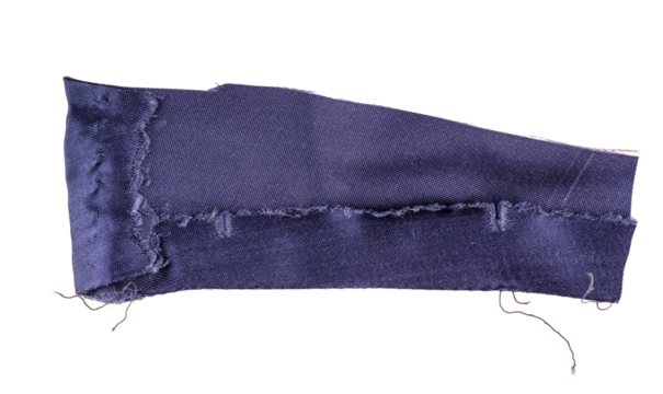 Navy blue fabric piece with torn edges, rectangular textile banner or graphic design element