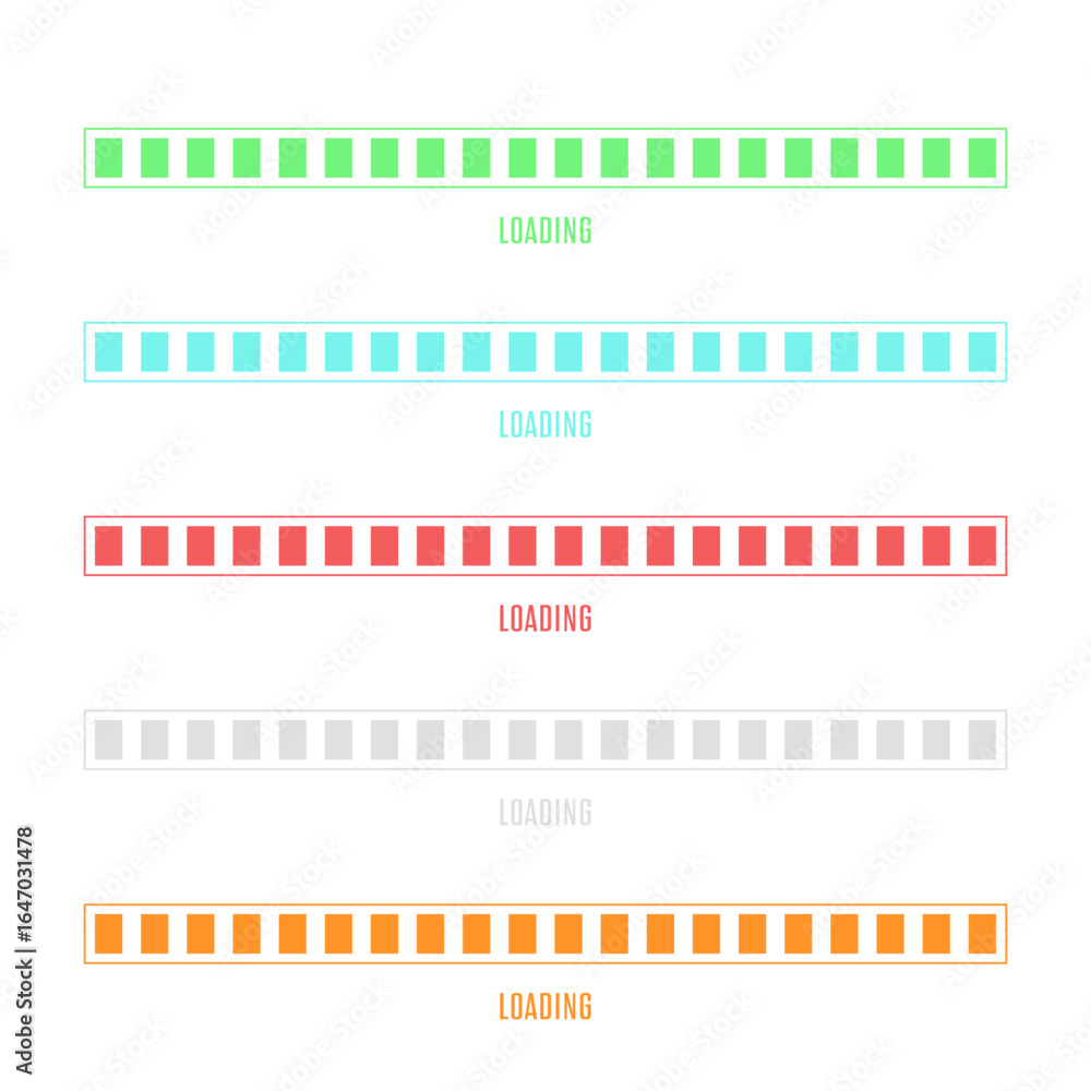 Aufkleber loading bars with varied colors showcase process status, waiting, and digital progress indicator.