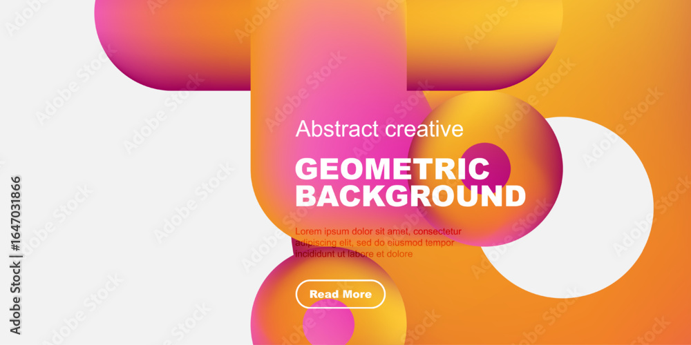 Poster vibrant geometric shapes overlap, creating dynamic background. text promotes content with read more 