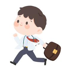 Cartoon Doctor Running with Briefcase Illustration