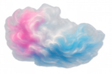 Fluffy cotton candy cloud with pink and blue hues, isolated on a transparent background, perfect for sweet and dreamy designs