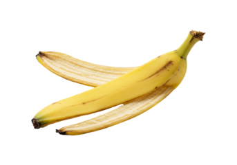 Bright yellow banana partially peeled macro still life isolated