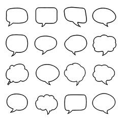 Obraz premium Collection of sixteen handdrawn speech and thought bubbles Simple black outline doodle style with various shapes for dialogue and communication.