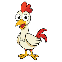 Joyful Cartoon Chicken Standing with Red Comb on a White Background Design