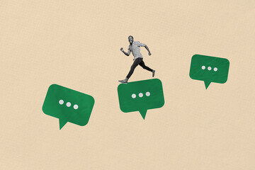 Composite sketch image design trend artwork collage of copyspace mind bubble balloon message app...